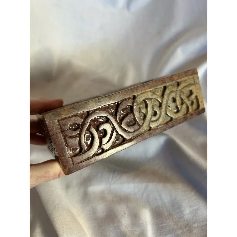 Pentagram Hand Carved Soap Stone Trinket Alter Box wiccan Celtic Marble